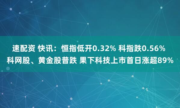 速配资 快讯：恒指低开0.32% 科指跌0.56% 科网股、黄金股普跌 果下科技上市首日涨超89%